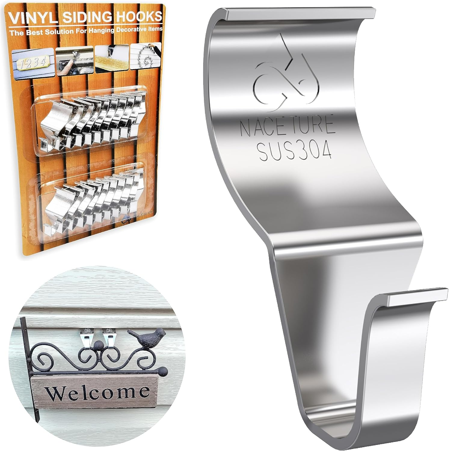 NACETURE Vinyl Siding Hooks 20 Pack Heavy Duty Clips for Hanging on Patio, No Hole Need Command Outdoor Hook to Decor Wreath Things for Horizontal Siding image number 2