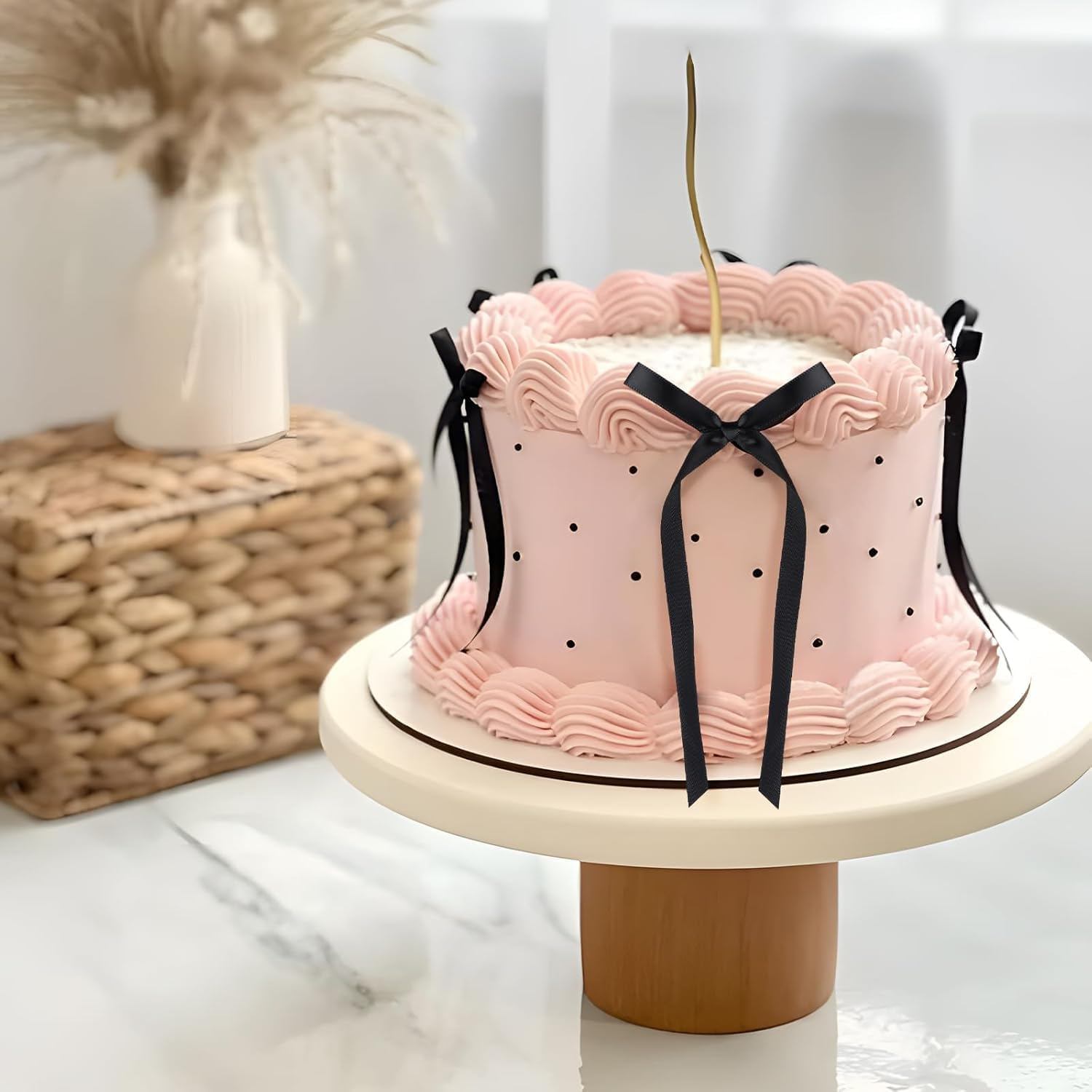 OSYLICT 12PCS Bow Cake Topper,Bowknot Ribbons Cupcake Dessert Picks Decorations for Birthday Wedding Bridal Anniversary Baby Shower Party Supplies(Black) image number 5