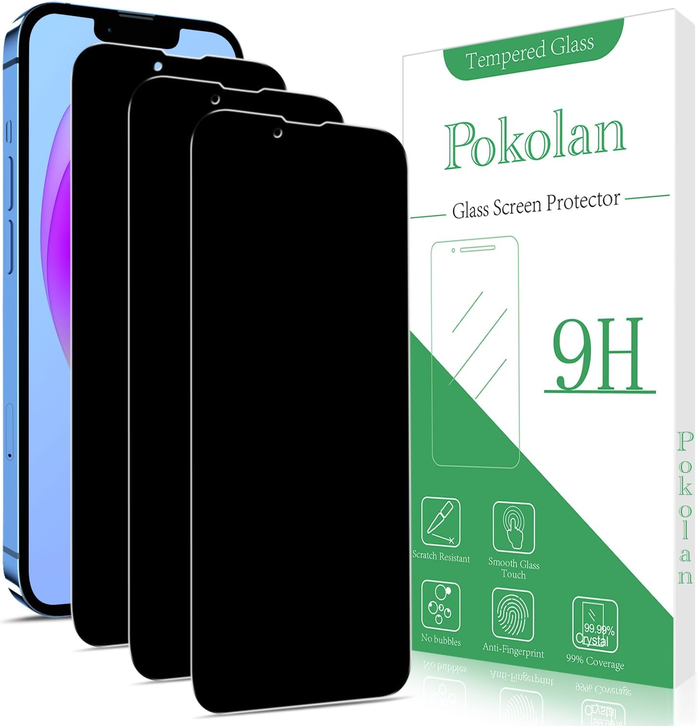 Pokolan 3 Pack Privacy Screen Protector for Iphone 13, Iphone 14, Iphone 13 Pro, anti Spy Tempered Glass, 9H Hardness, Case Friendly, anti Scratch, Bubble Free, Easy to Install