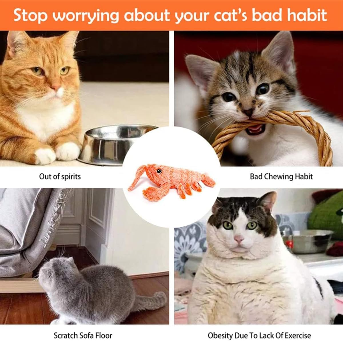 AUTOWT Flapping Lobster Toy for Cats, Soft Cat Chew Kicker Toy, USB Charge Motion Activated Moving Cat Toy, Washable Touch Activated Plush Interactive Cat Exercise Toys image number 3