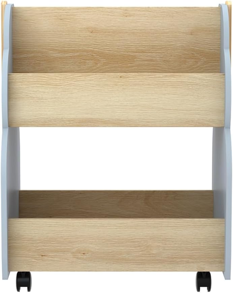Keezi Kids Toy Box, 2 Tiers Bookshelf Children Toys Storage Organiser Bookcase Furniture Multifunctional Activity Play Living Room Bedroom Decor, MDF with 2 Wheels White image number 4