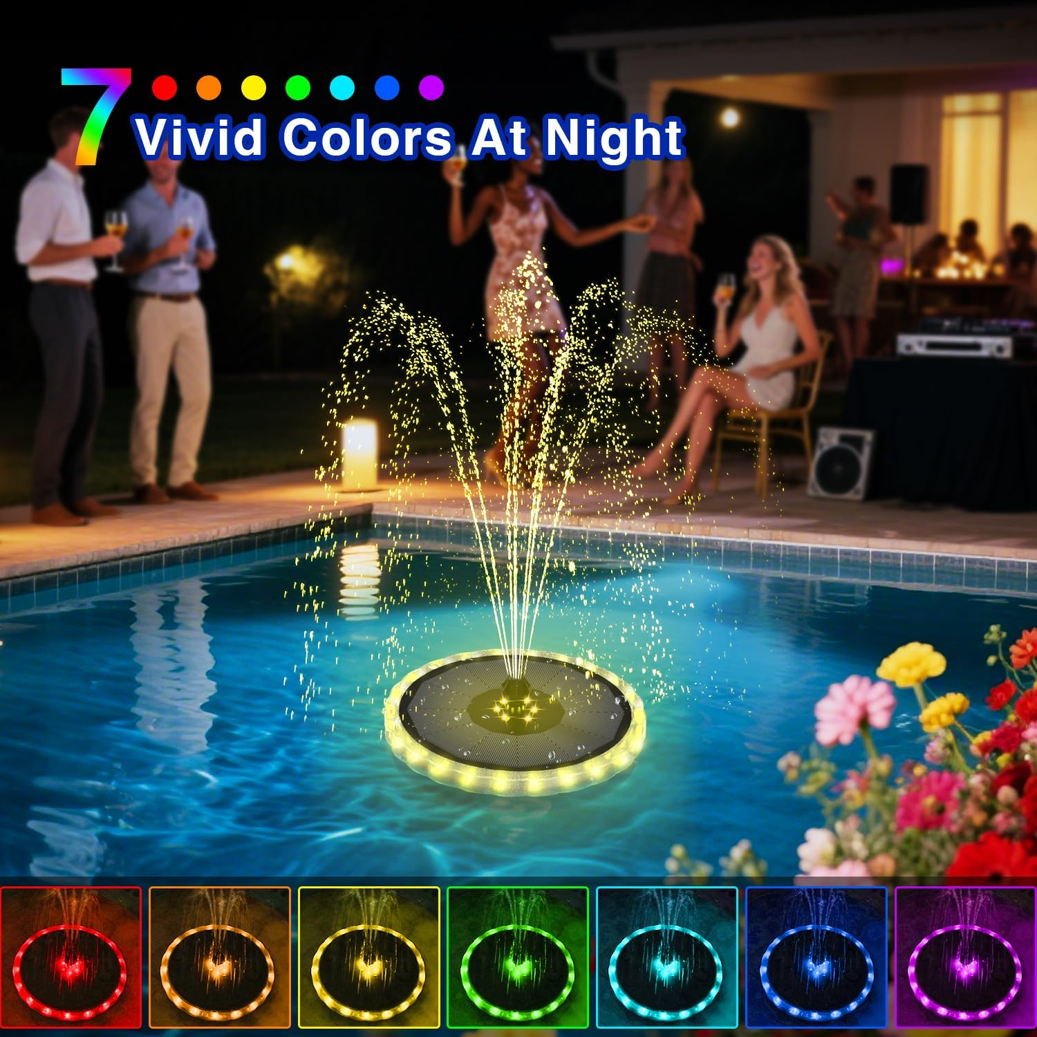SZMP Solar Fountain, 4W Solar Powered Bird Bath Fountains with 4000 Battery, Color LED Lights, Outdoor Water Feature Fountain Pump with 7 Nozzle and 4 Fixers for Garden, Patio, Pond, and Pool image number 6