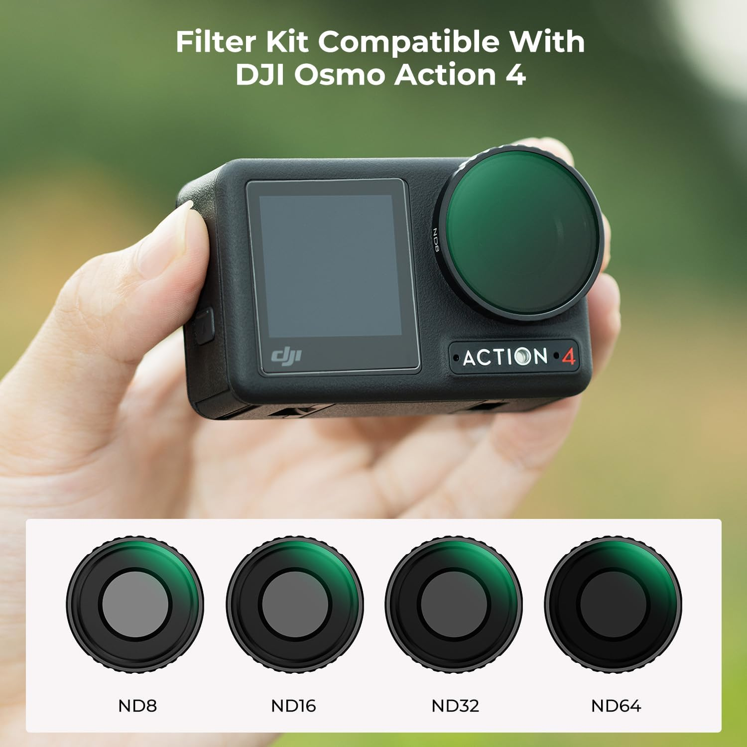K&F Concept ND Filter Kit Compatible with DJI Osmo Action 4, ND8 ND16 ND32 ND64 4 Pack Light Reduction Exposure Control Optical Glass Filters with Multi-Layer Coating