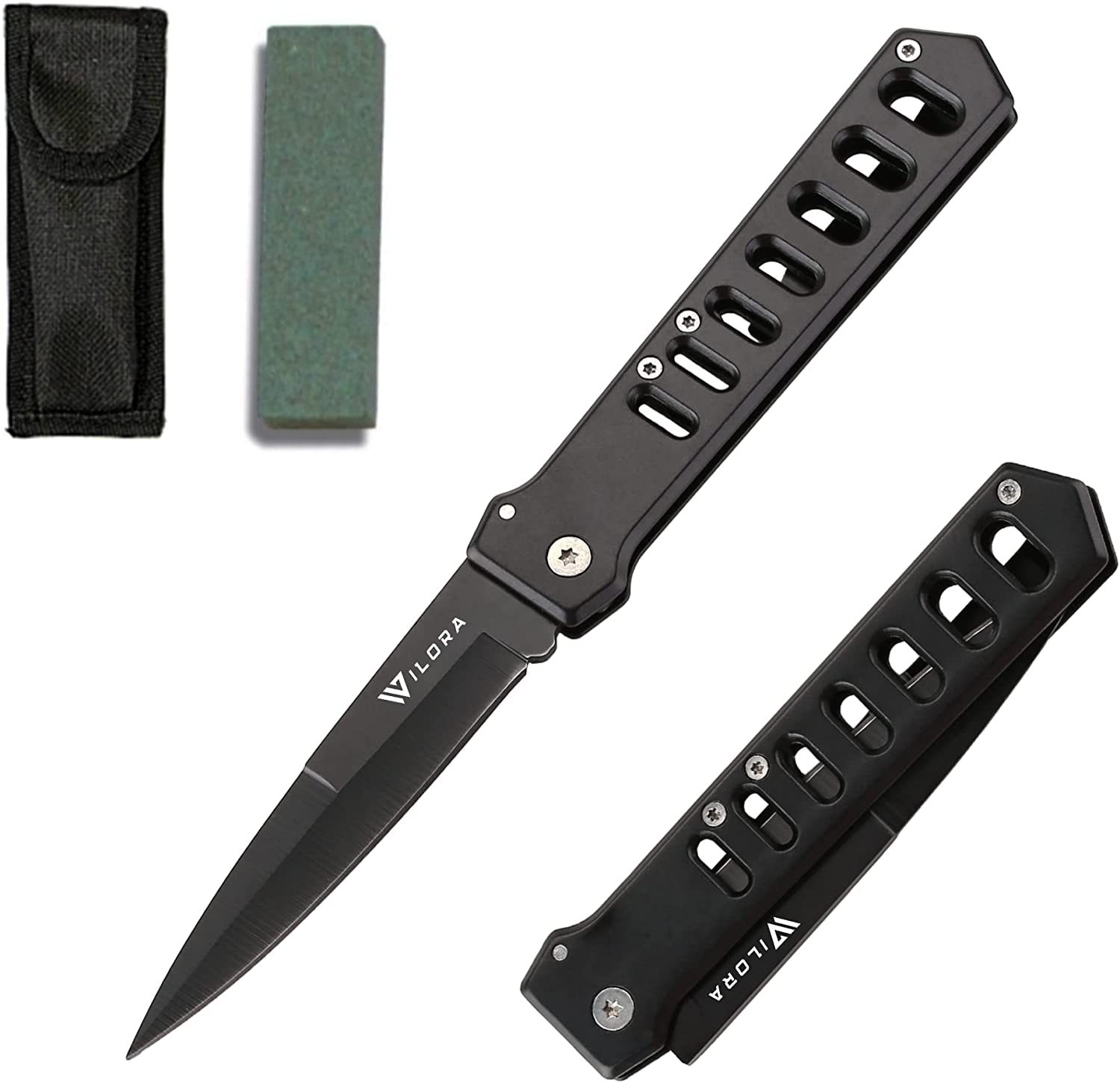 Wilora Black Folding Knife - Includes Sharpening Stone | EDC Pocket Knife image number 5