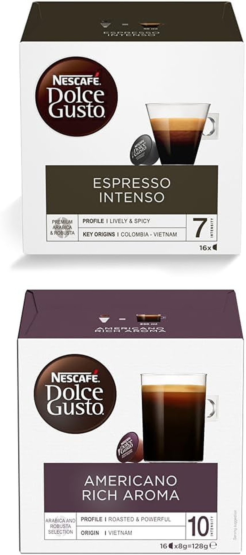 NESCAF&Eacute; Dolce Gusto Coffee Pods Bundle - 1X Espresso Intenso & 1X Americano Rich Aroma Coffee Capsules &ndash; 16 Capsules Each