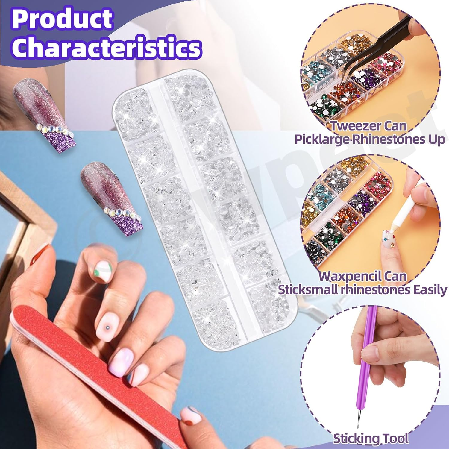 Swpeet 2606Pcs Jewelry Adhesive with 4 Mixed Sizes 2Mm 3Mm 4Mm 5Mm Clear Rhinestones Kit, Clear Flat Back Crystal round Glass Gems for DIY Clothes Fabric Shoes Jewelry Making Nail Art image number 3