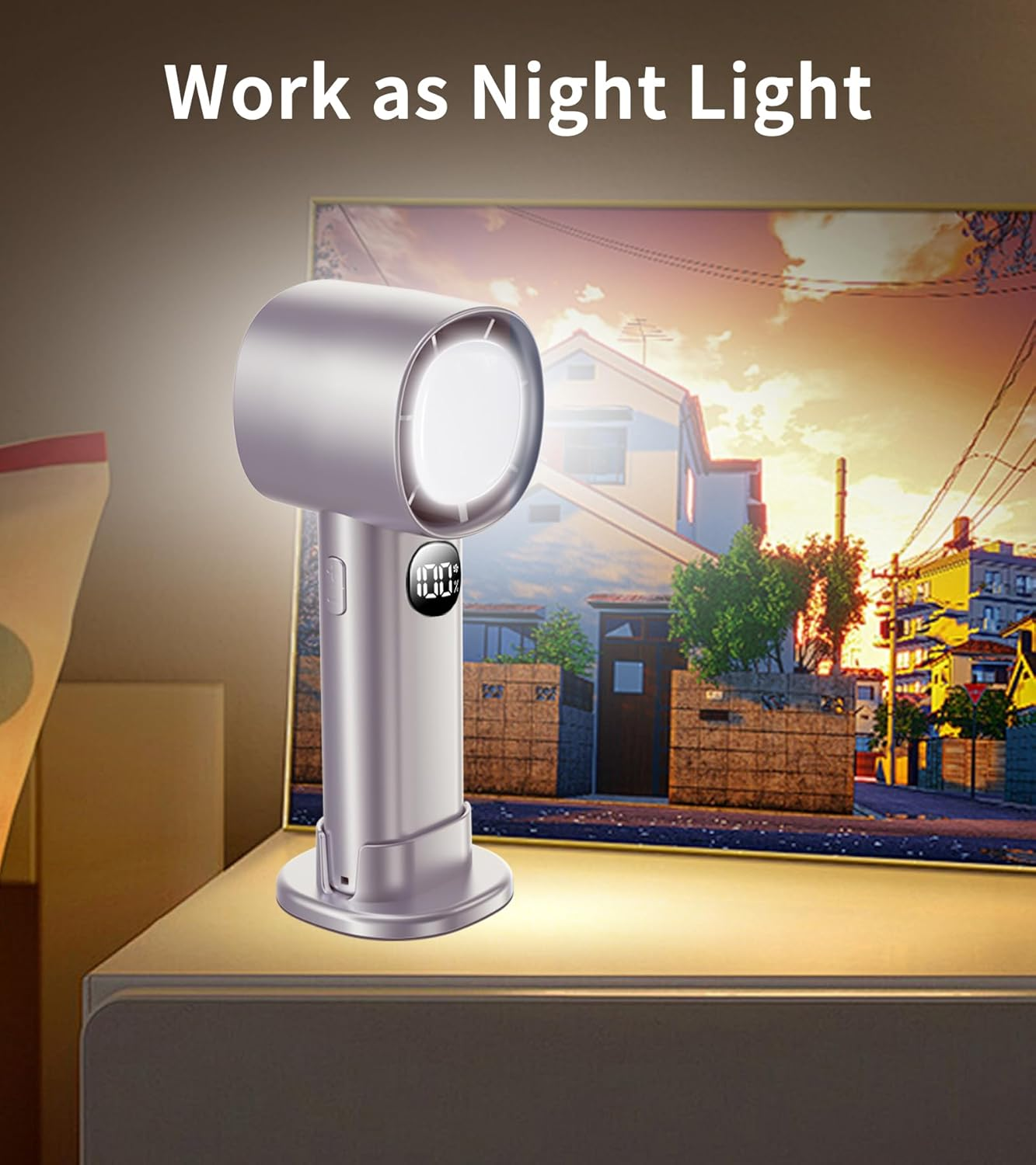 Mini Handheld Fan, Portable Hand Fan, 5000Mah Rechargeable Fan with Display, 100 Wind Speed Levels, Night Light Function, Silver image number 6