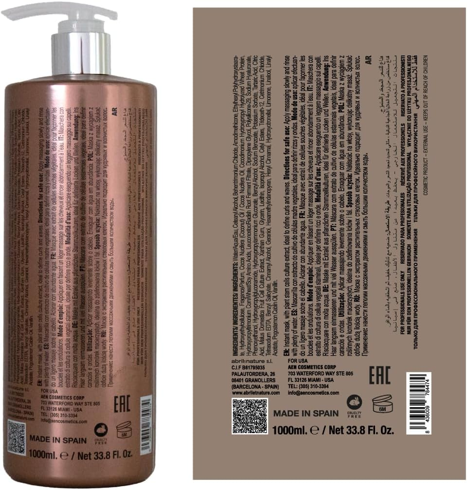 Abril Et Nature Et Nature - Instant Mask Gold Lifting - Moisturising Hair Mask - 1000 Ml - for Curly Hair - Hair Treatment with Stem Cells - Vegan Product - anti Frizz - anti Frizz