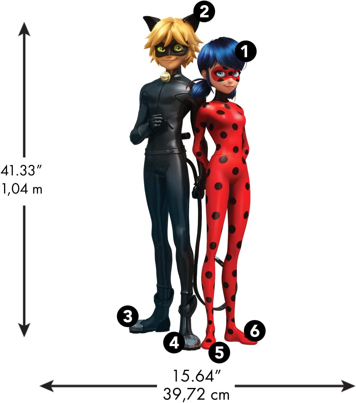 Roommates RMK5332GM Miraculous Tales of Ladybug and Cat Noir Giant Peel and Stick Wall Decals, Multi image number 2