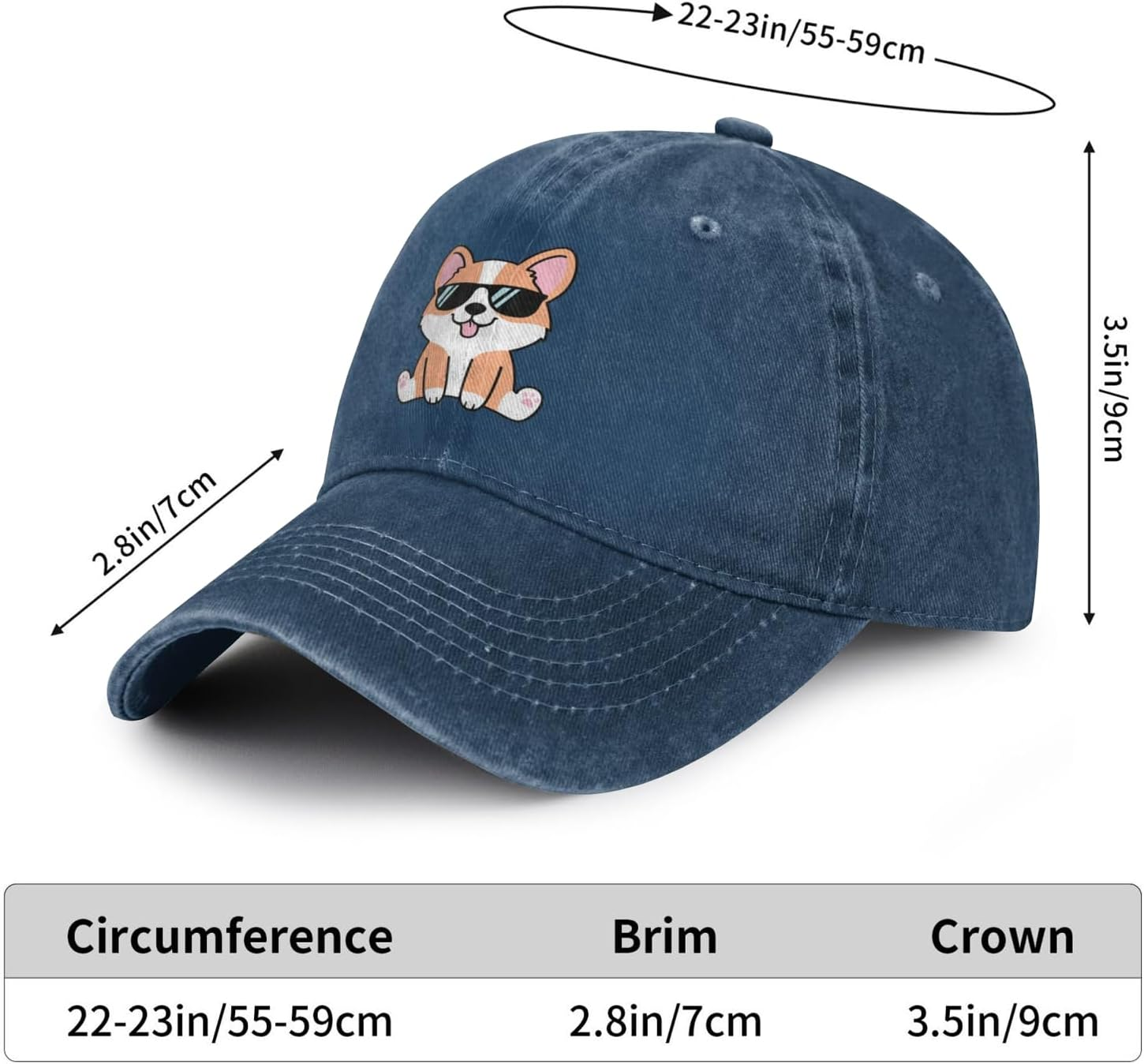 Women'S Cute Corgi Hat for Women Men, Adjustable Vintage Distressed Washed Baseball Cap for Dog Dad Mom