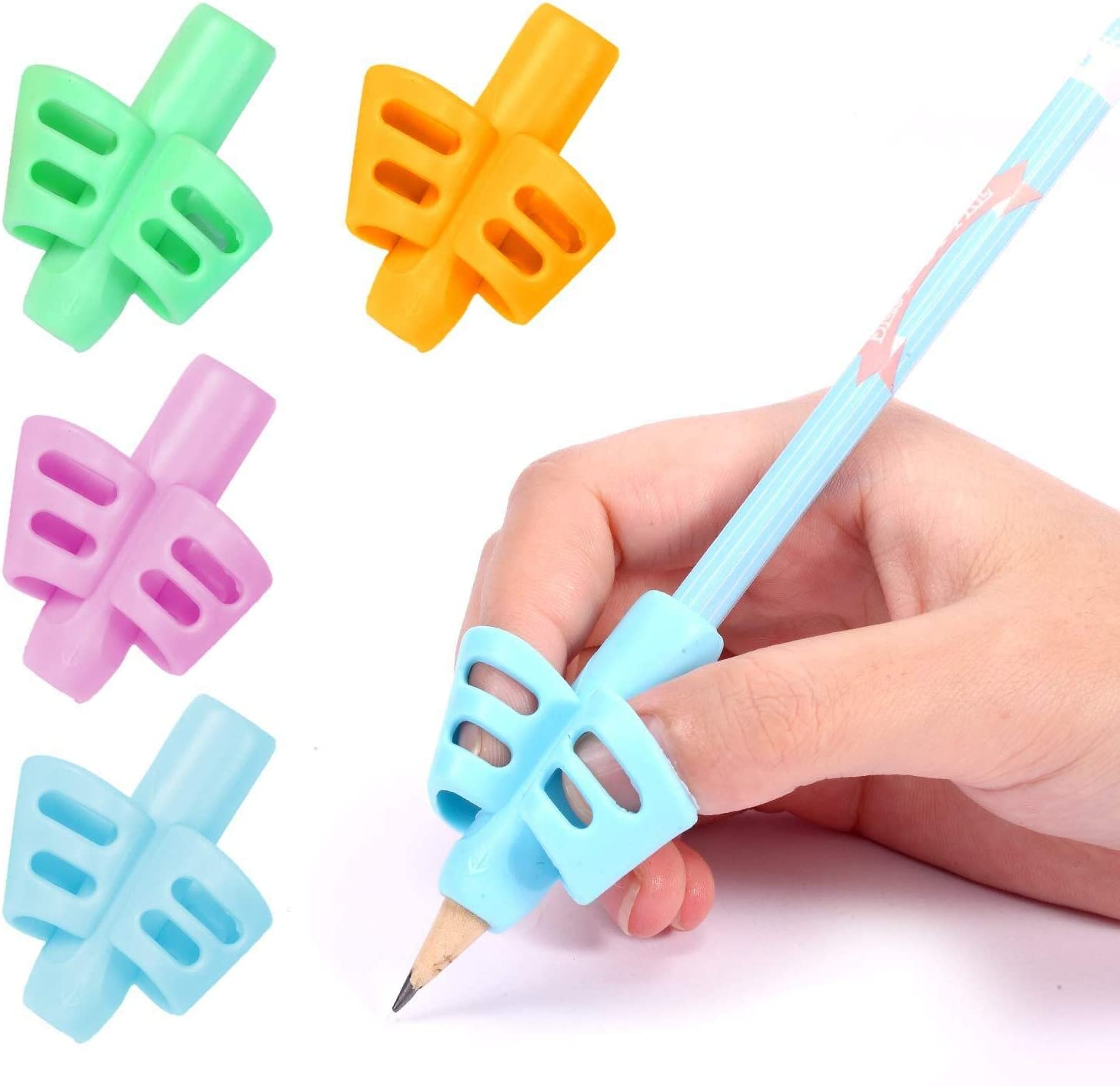 4 Pcs Pencil Grip Set, Children Pen Writing Aid Grips Set Posture Correction Tool for Kids Preschoolers Children, Hollow Ventilation (4 Pack, 4 Colors) image number 6