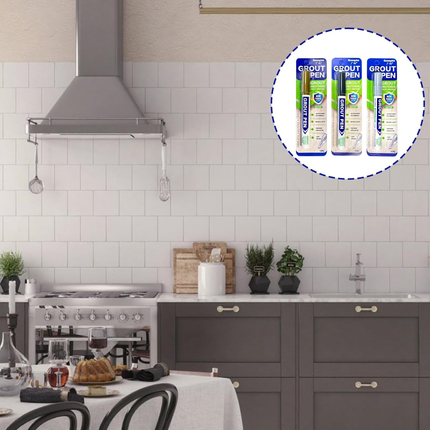 3 Pcs Grout Pen Set, Waterproof Tile Paint Marker for Tile Grout Repair and Colour Renewal, for Bathroom Kitchen Floor Wall Home Improvement Essentials (Grey, Dark Grey, Gold) image number 4