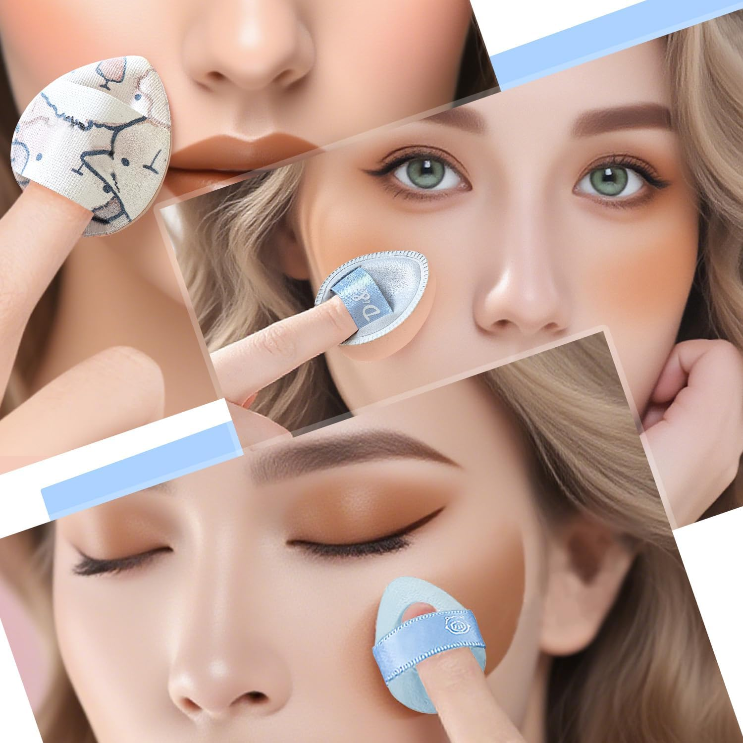 BOROLA 5PCS Thumb Powder Puff Set, Mini Velvet & Sponge Blush Puff for Highlighter, Concealer, Liquid & Powder Foundation, Multi-Use Makeup Blender Sponge, Wet & Dry Makeup Tools with Storage Box image number 1