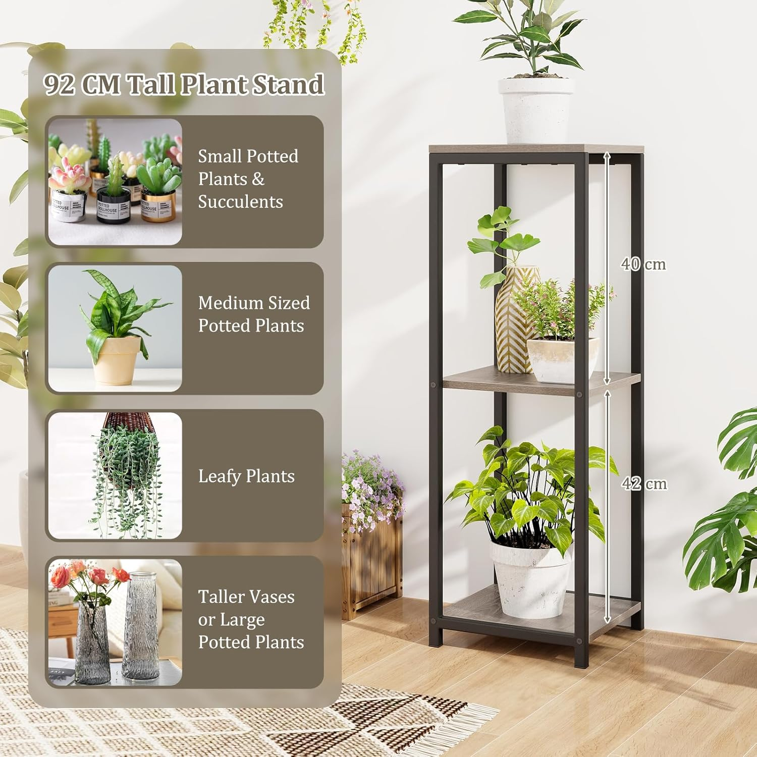 Costway 3 Tier Tall Metal Plant Stand, Corner Plant Holder with Metal Frame, Anti-Tipping Device, Freestanding Tiered Display Shelf, Square Flower Pot Organizer for Balcony, Living Room, Office image number 1