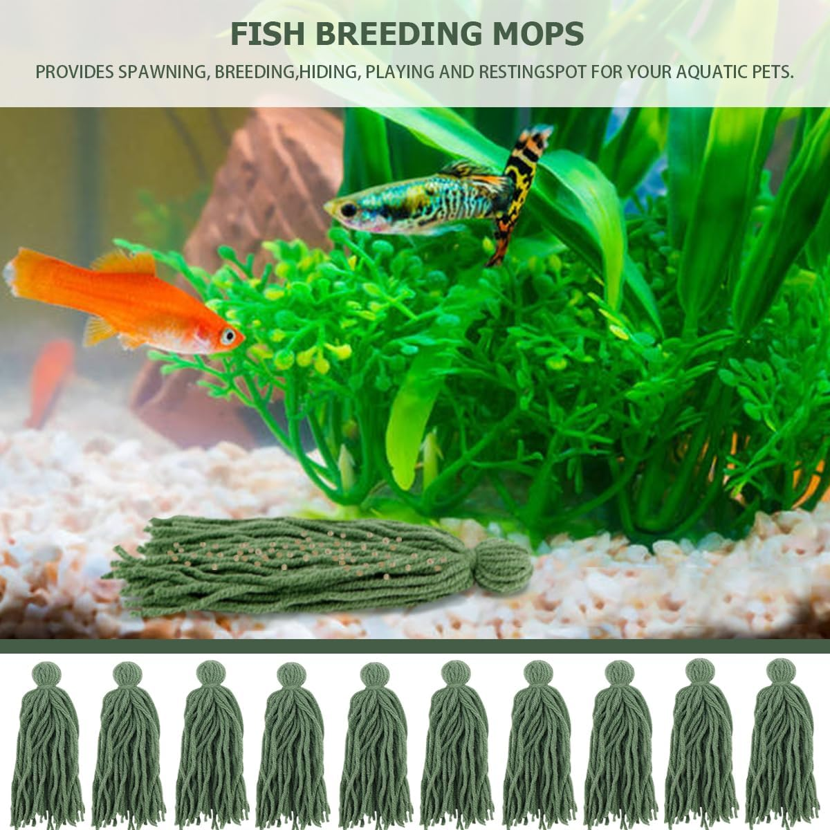 10PCS Fish Spawning Mops Fish Tank Spawning Mop Bionic Water Plants Fake Aquarium Plants Bunched for Egg Laying Aquatic Pet Breeding Mop Safe Baby Fish Hideout Decorative Aquarium Grass image number 1