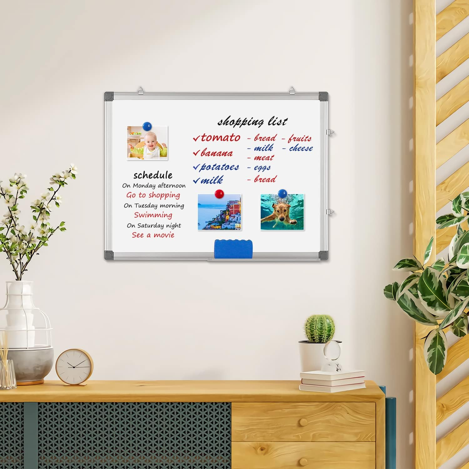 Magnetic Whiteboard Wall Hanging Dry Erase White Board, 60 X 45 CM Writing Boards for Office School and Home image number 3