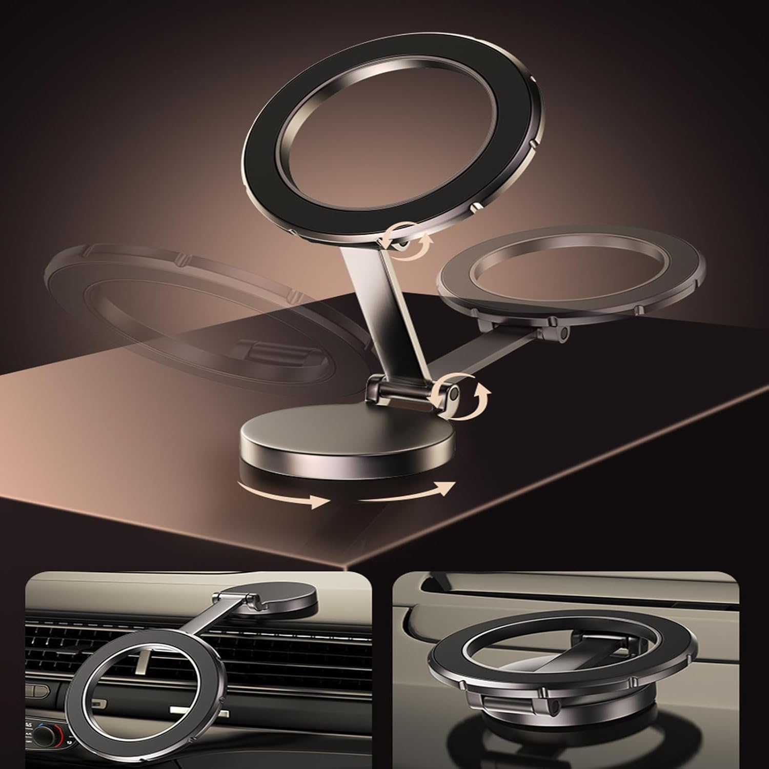 Compatible with Magsafe Car Mount, 360&deg; Rotation All-Metal Magnetic Phone Holder for Car, Strong Magnets Iphone Car Holder Hands Free Phone Mount for Car Dash for Iphone 15 14 13 Pro Max plus (Black) image number 1