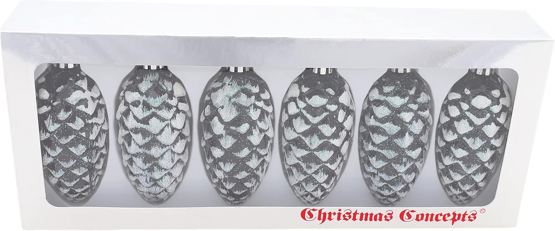 Christmas Concepts&reg; Pack of 6 &ndash; 90Mm Shiny & Glitter Decorated Pine Cone Baubles &ndash; Christmas Tree Decorations image number 1