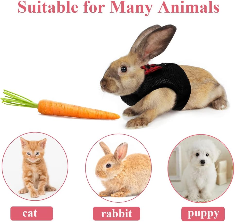 ASOCEA Adjustable Bunny Soft Harness and Leash Pet Harness Vest Cloth Lead for Rabbits Ferret Kitten Black image number 5
