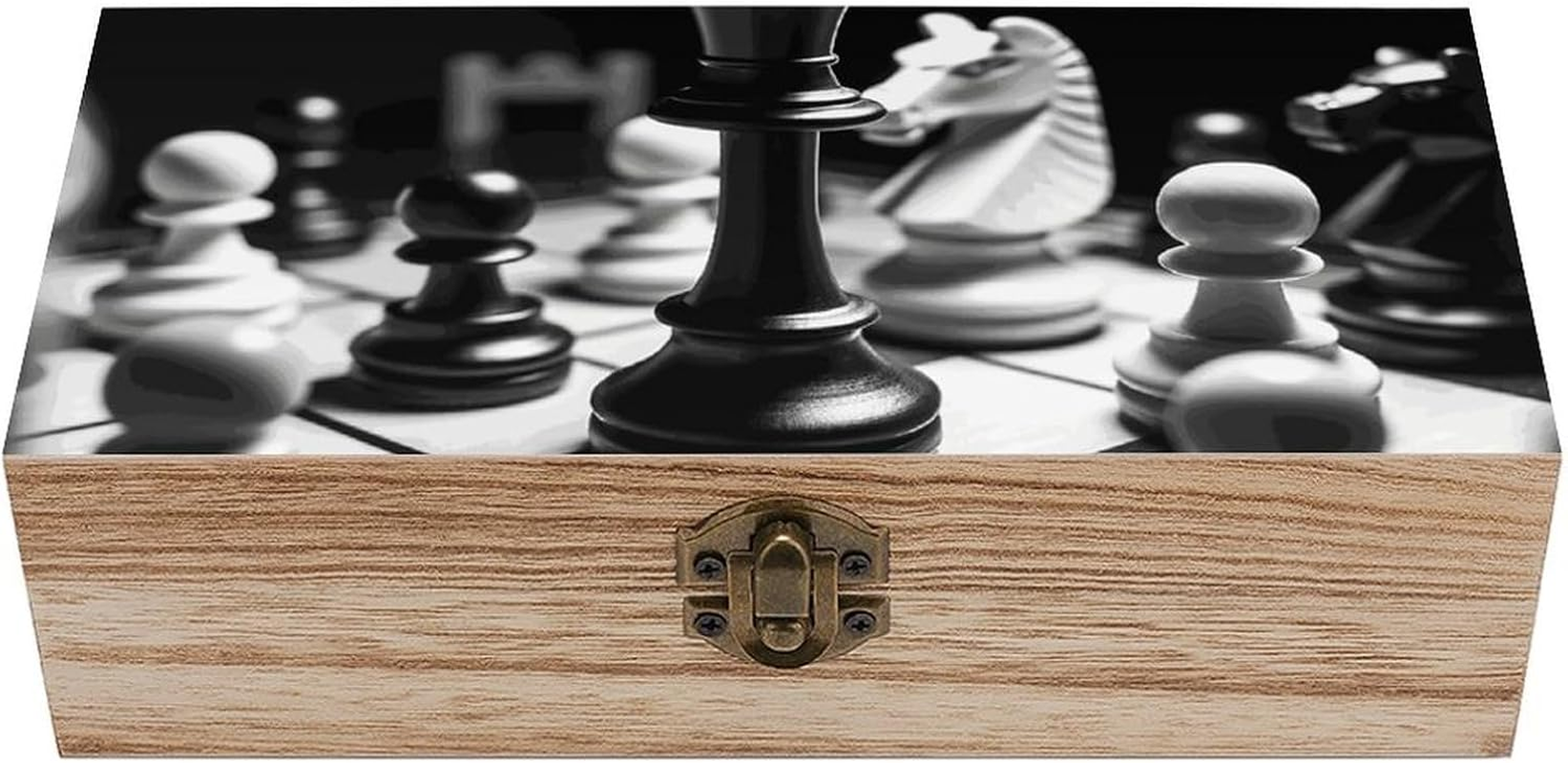 Chinese Chess Wooden Box Wood Wedding Keepsake Boxes with Lids Small Decorative Boxes Lightweight Wooden Memory Storage Box for Crafts Keepsakes Jewelry Photo Letter Storage image number 3
