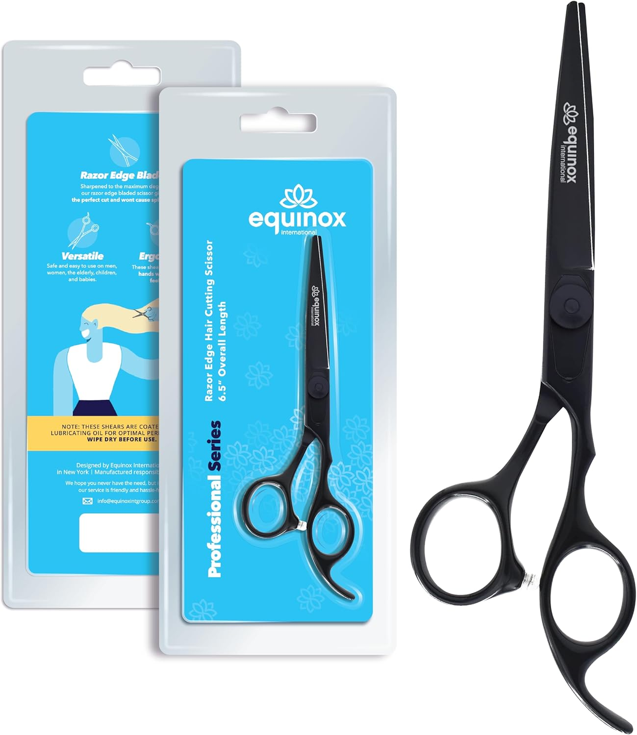 Equinox Professional Razor Edge Series - Titanium Barber Hair Cutting Scissors/Shears - 6.5" Overall Length with Fine Adjustment Tension Screw