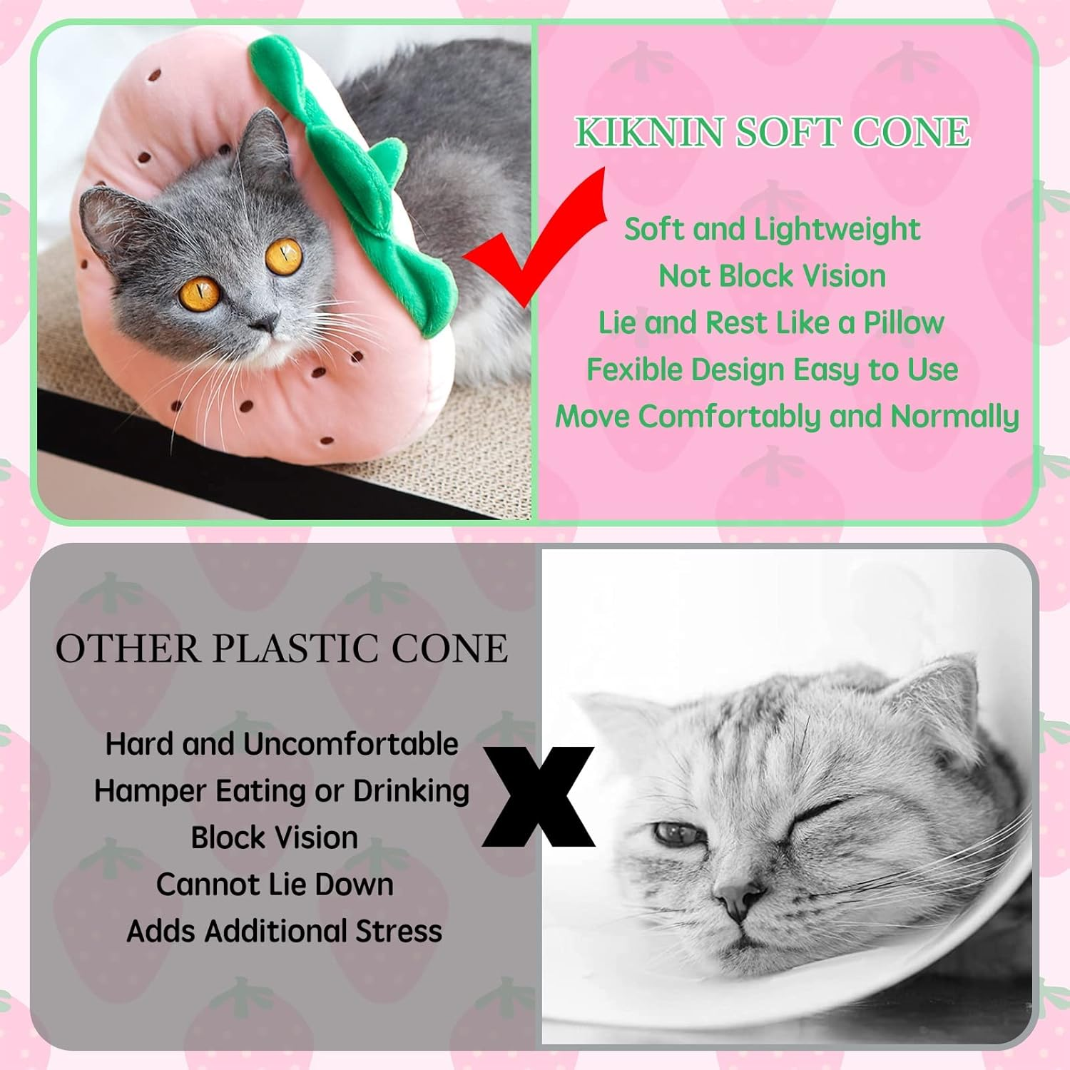 KIKNIN Cat Cone Recovery Collar - Soft, Adjustable, Protective after Surgery - Comfortable Lightweight Elizabethan Collar for Kittens - Prevents Licking Wounds image number 3