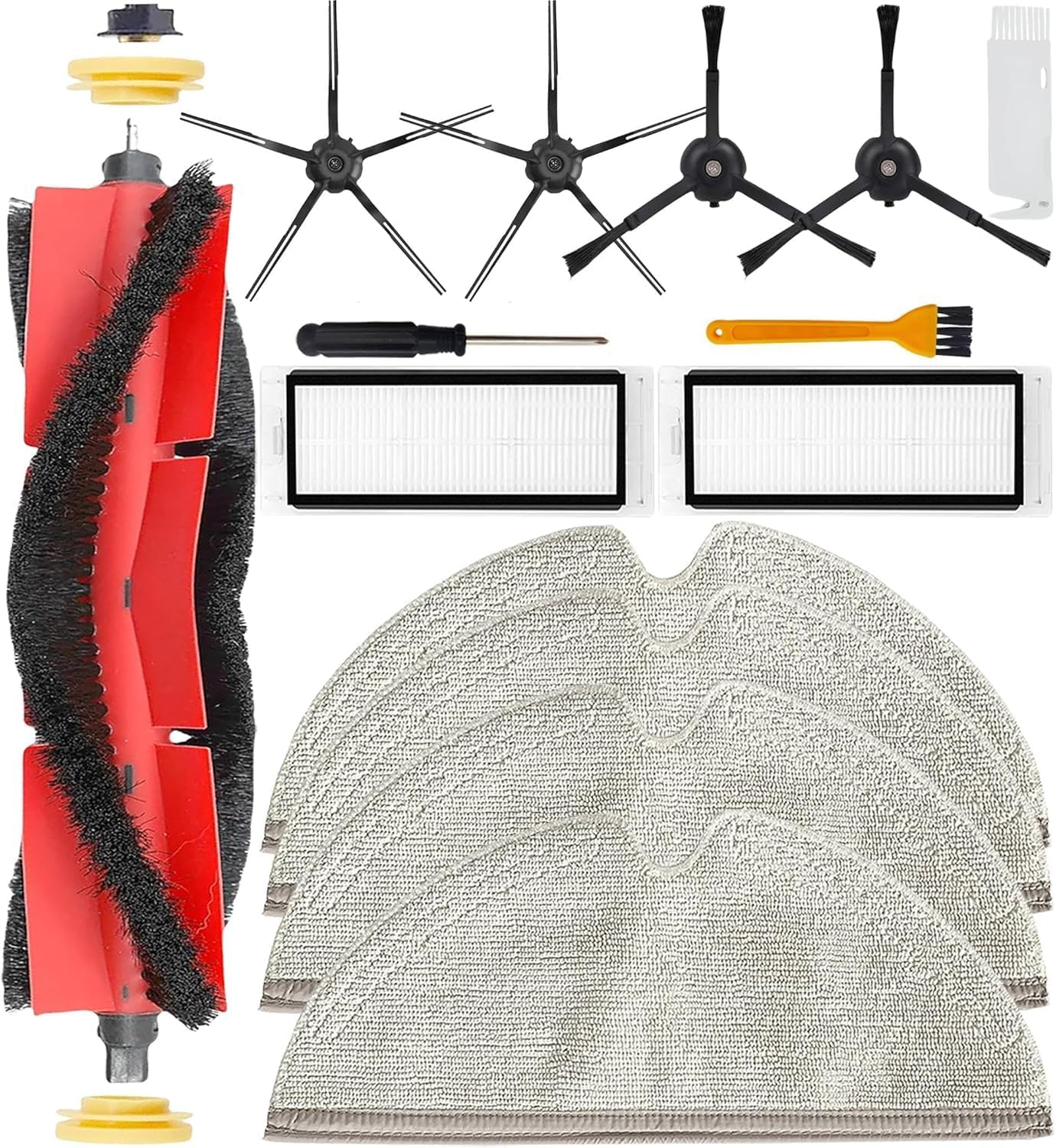 YBVABE Accessories for Roborock S6 Pure, S6 Maxv, S6,S5 MAX,S5,S4 Max,E4,E5,E2 Parts&ndash; 14Pack Replacement Kit, Includes 4 Mop Pads, 2 HEPA Filters, 4 Side Brushes, 1 Roller Brush& 2 Clean Brush