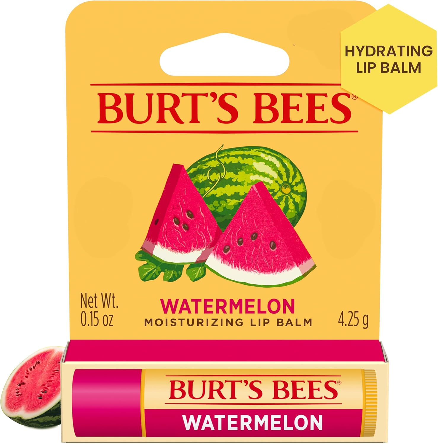 Burt'S Bees 100% Natural Origin Moisturising Lip Balm, Watermelon with Beeswax, 1 Tube, 4.25G