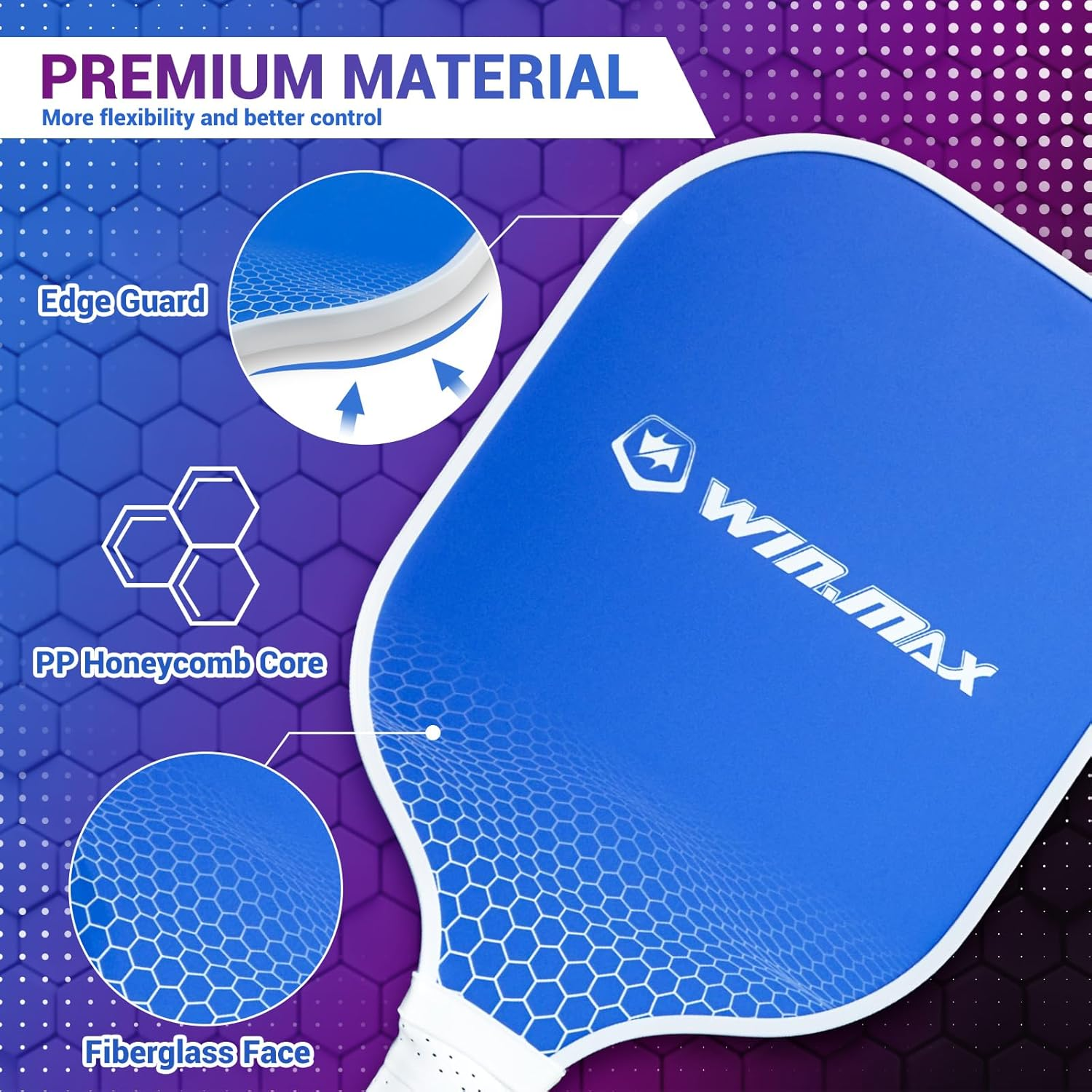Pickleball Paddles, Fiberglass Surface Pickleball Set with Pickleball Rackets, Pickleball Paddles Set ​For Men Women, 4 Pickleballs and Carry Bag (Blue)