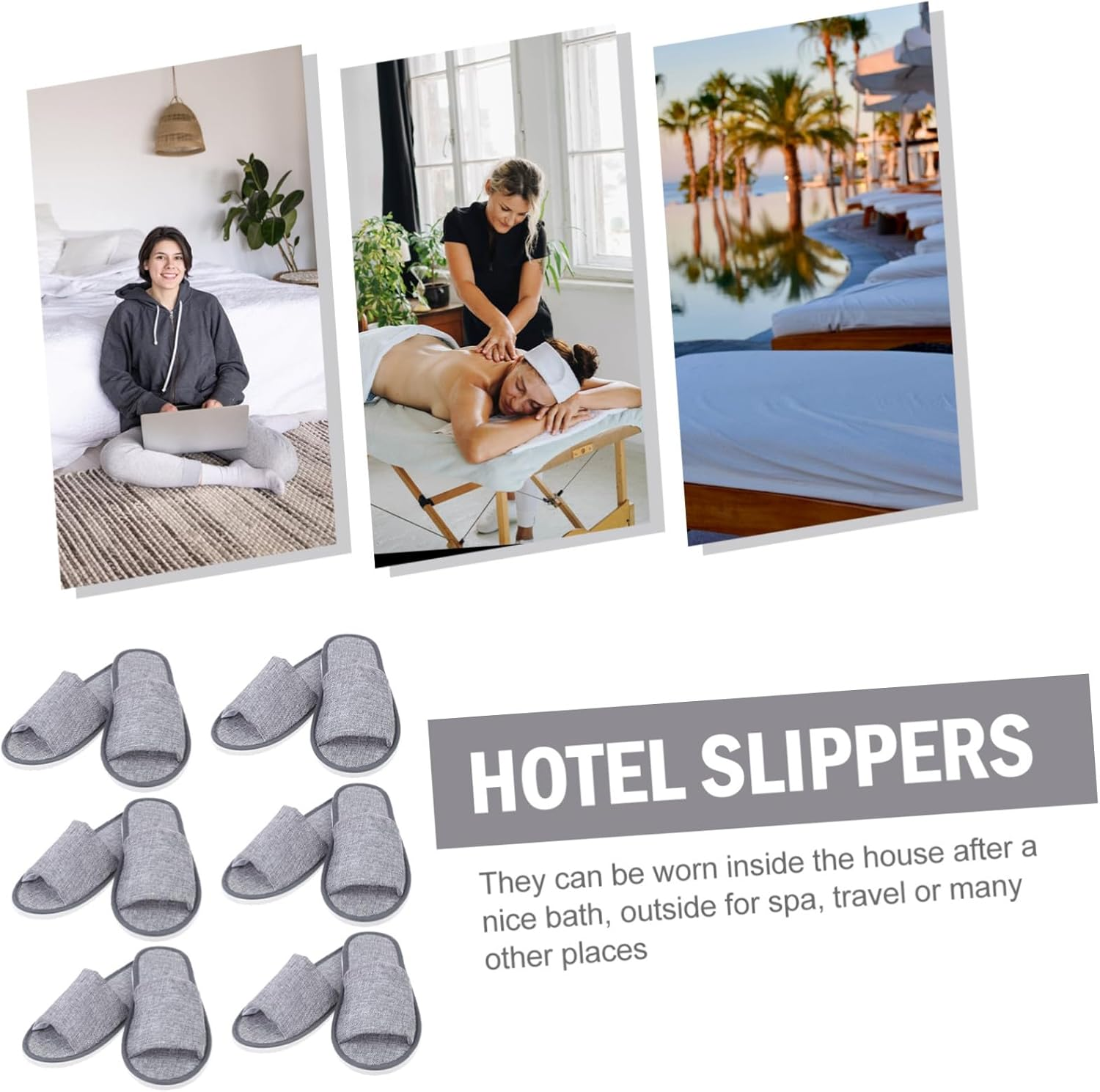 HEATSHAKING 6 Pairs Anti-Skid Sole Disposable Open Slippers for Travel Hotel Home Use Non-Slip One-Off Footwear for Wet Floors and Guest Comfort image number 5