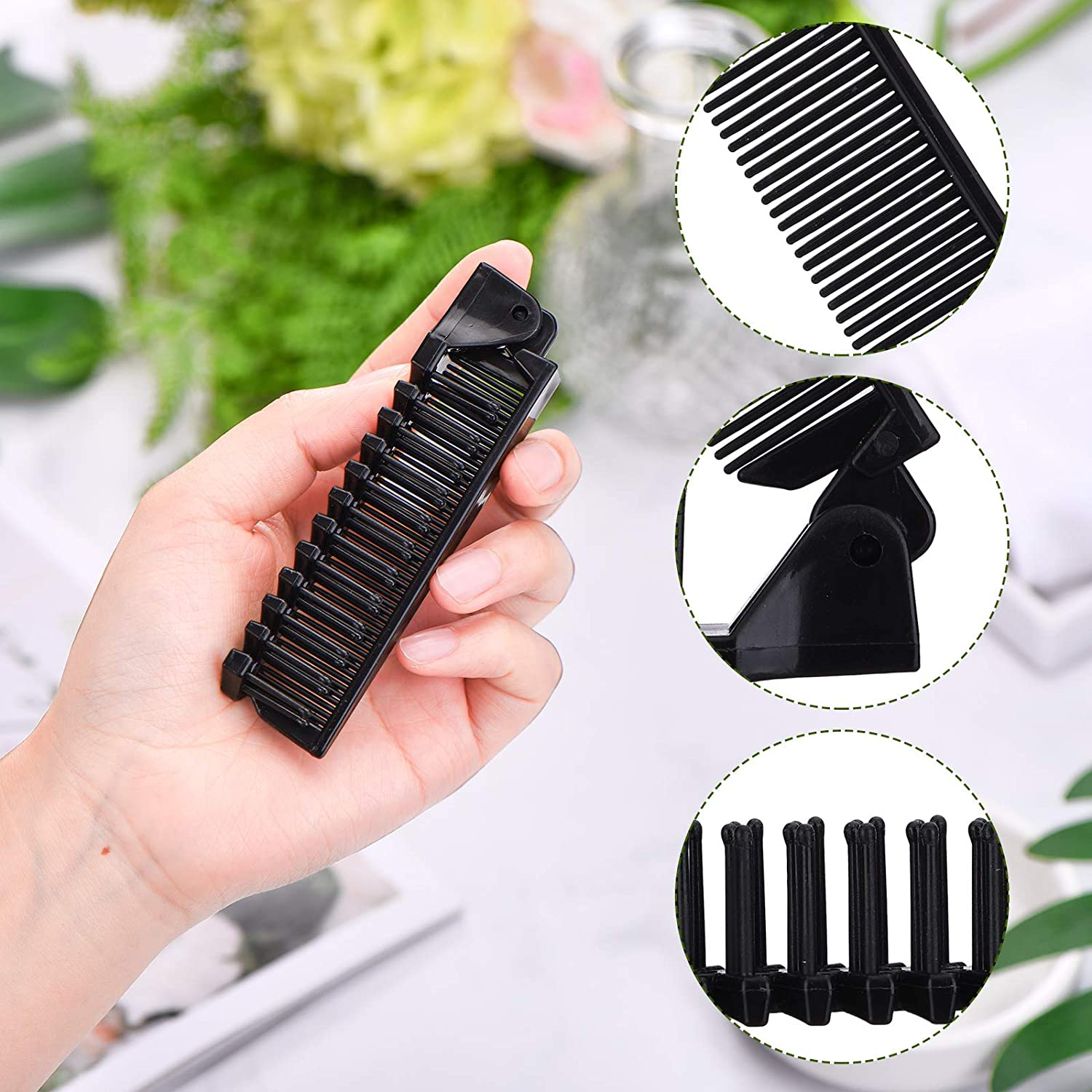 10 Pcs Portable Travel Folding Comb Brush Combo Compact Foldable Hair Brush Pocket Size Comb Double Headed for Women Men Homeless Hotel Shelter Nursing Home Charity Church (Black)
