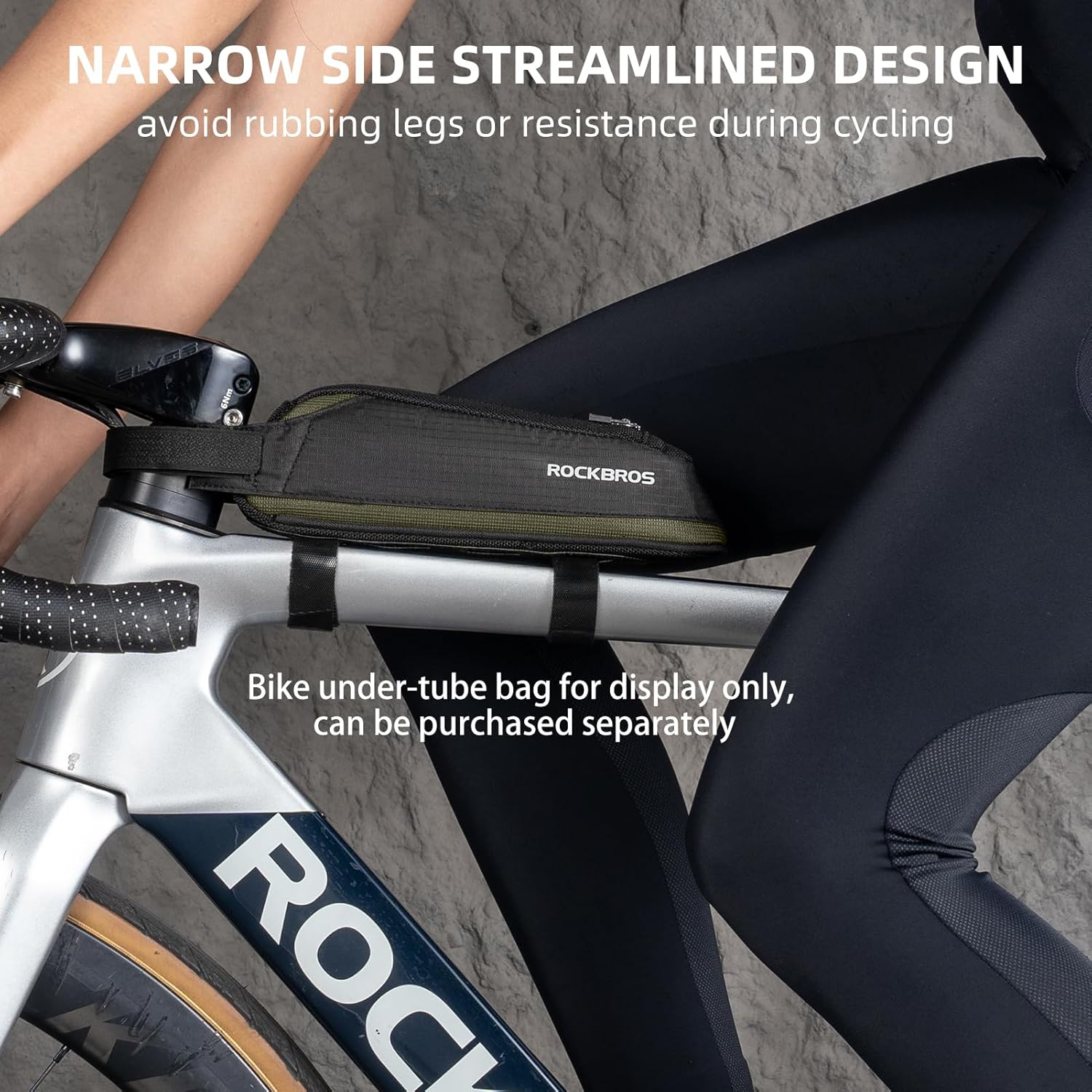 ROCKBROS Bike Top Tube Bag Bike Frame Bag Bike Triangle Bag Small Aerodynamic Bag for Triathlon and Gravel Bikes (Black) image number 2