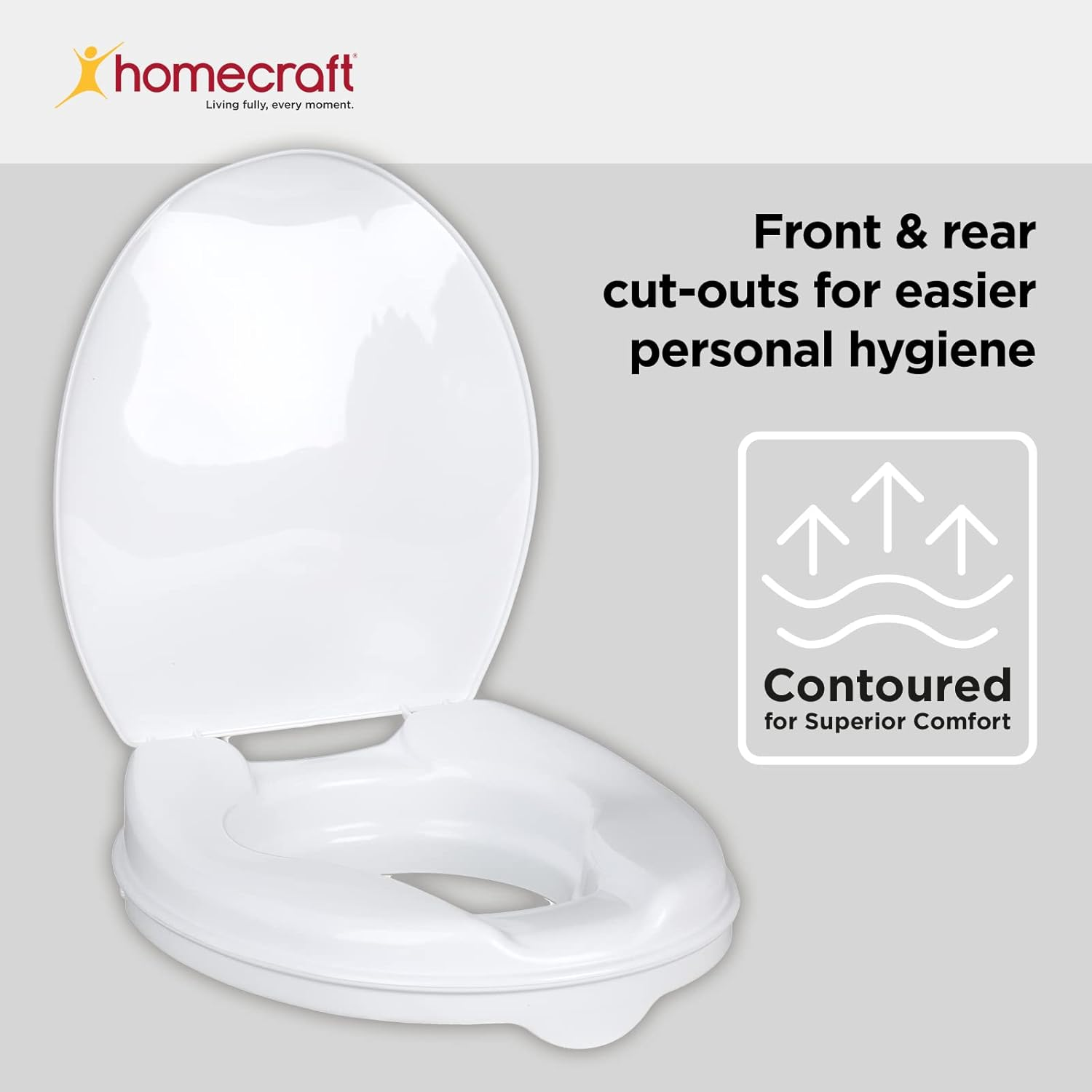 Homecraft Savanah Raised Toilet Seat, 5Cm High with Lid, Elevated Toilet Seat Locks onto Toilets, Portable Commode Seat with Sturdy Brackets, Medical Aid for Elderly, Disabled, Limited Mobility image number 1