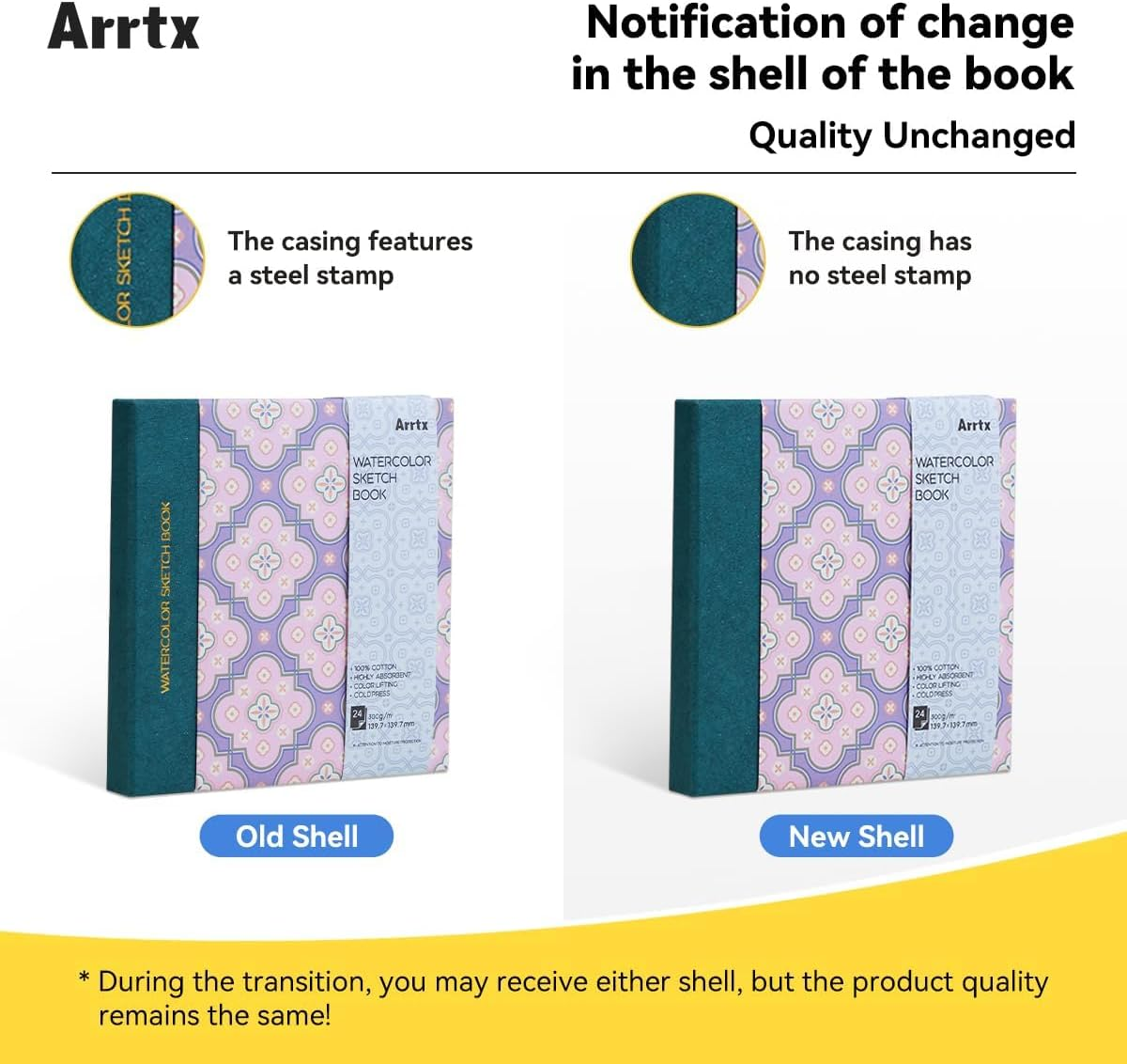 Arrtx Square Watercolor Paper Sketchbook, 5.47X5.47'', 140 LB, 300 GSM, 100% Cotton Paper, Cold Press, 24 Sheets, Hardcover Watercolor Journal for Use as Travel Notebook for Artists Adults Students - White image number 3