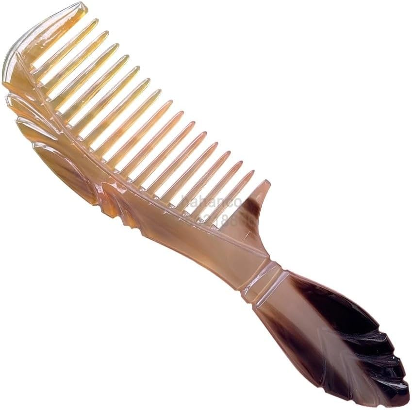 Handcrafted African Horn Wide-Tooth Comb &ndash; Leaf Handle Design, Natural Hair Therapy image number 3