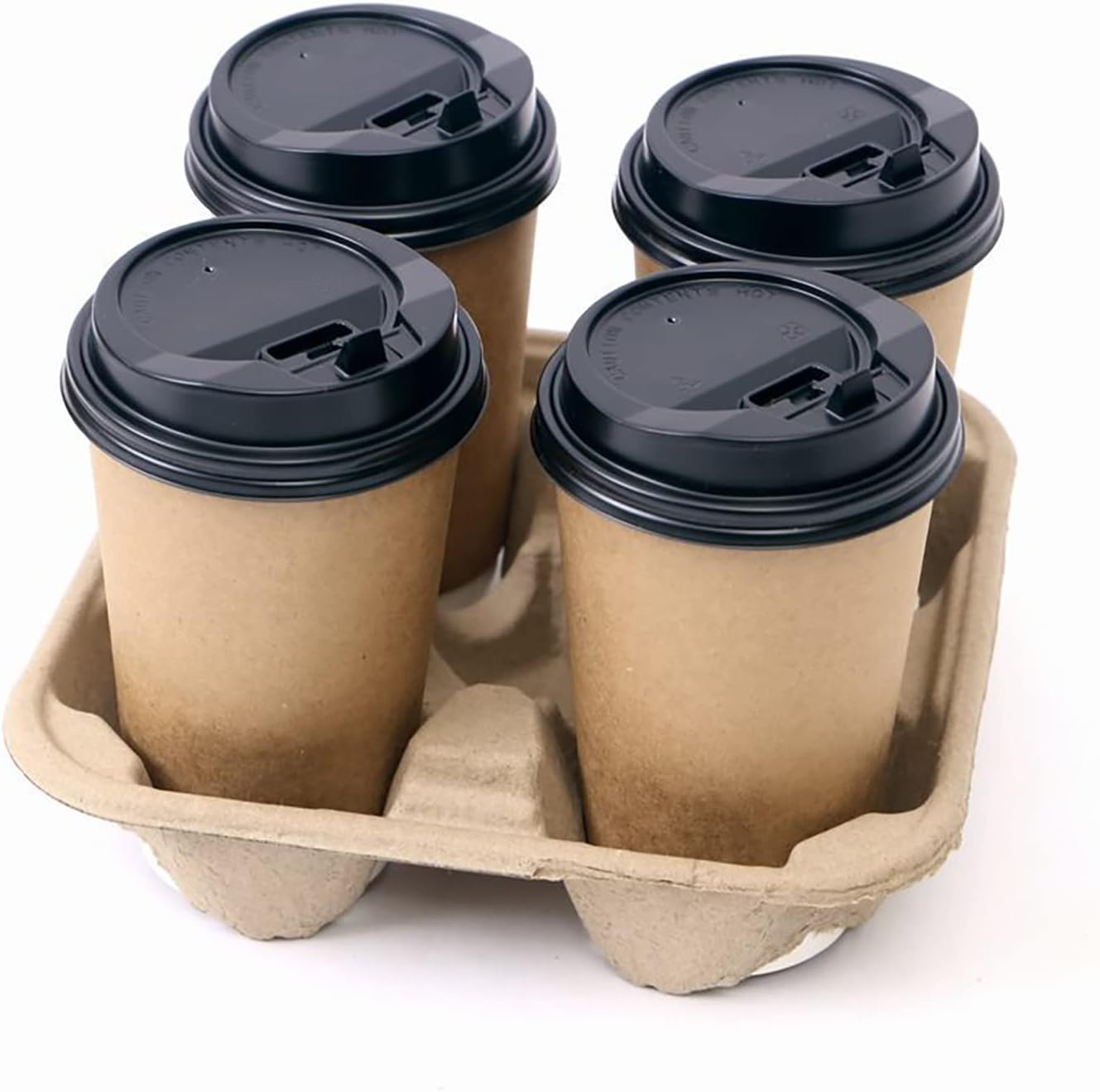 4 Cup Drink Carriers Disposable Coffee Take Out Trays 100 Pcs Pack Pulp Fiber Delivery Cups Holder for Hot and Cold Drinks