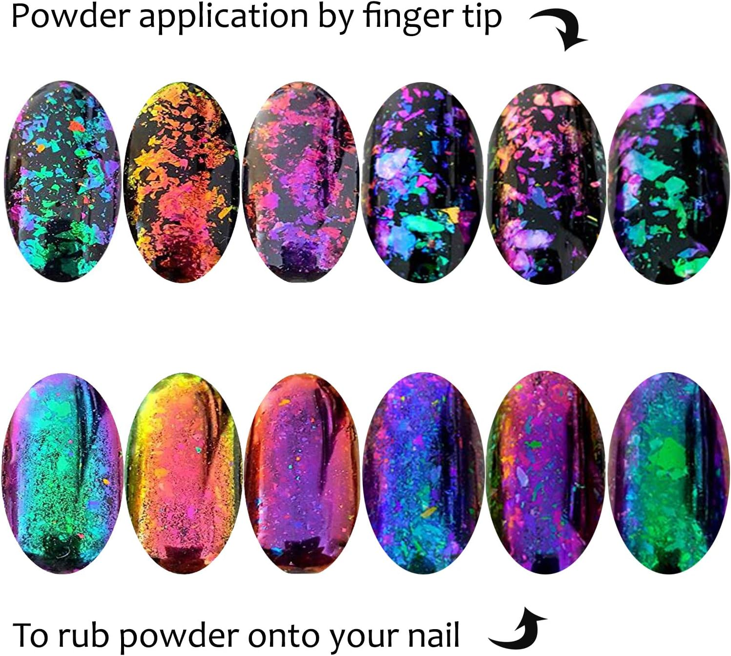 Iridescent Glitter Chameleon Nail Flakes Set of 6 Jars (Mixed Chameleon) - Black image number 4