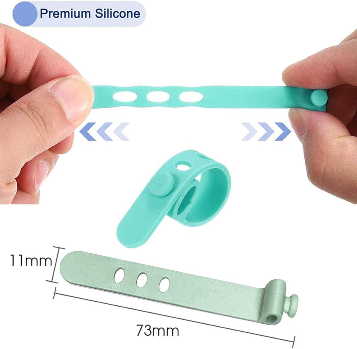 30Pcs/Pack Cable Ties Reusable Zip Ties Silicone Cord Ties 7.87Inch for Wire Management, Elastic Cable Organizer 5 Colors image number 5