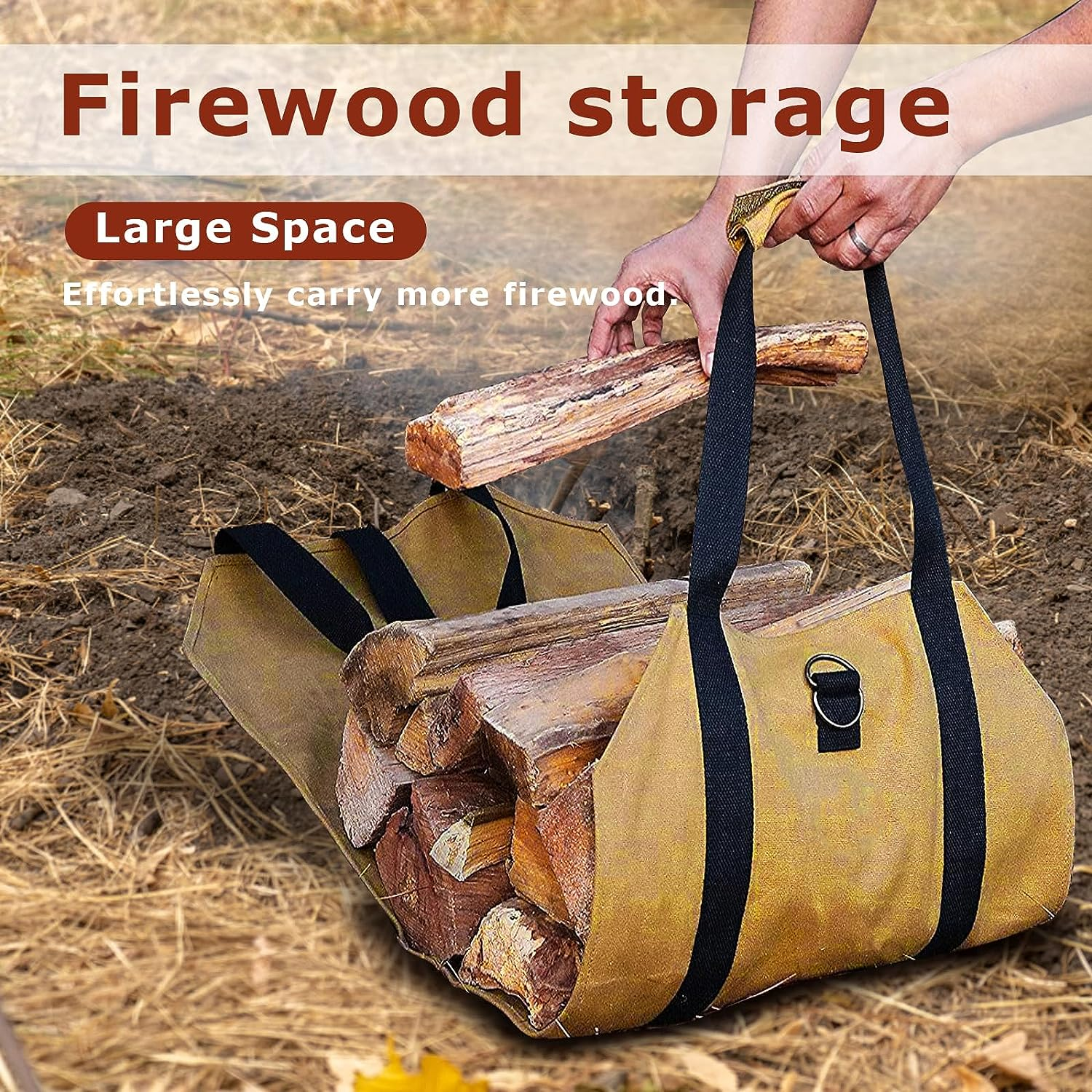 Firewood Carrier, Wood Carrying Bag for Firewood, Waterproof Log Tote with Handles, Extra Strong Double Strap Reinforced Log Carrier for Firewood, Hay Hauling for Fireplace or Outdoor Camping image number 5