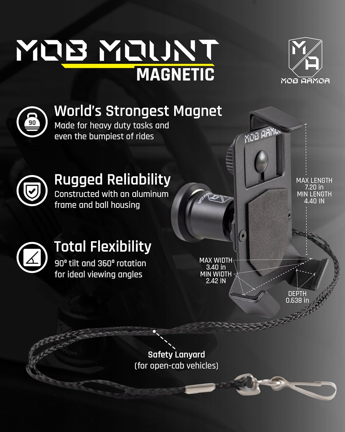 Mob Armor Mob Mount Switch Magnetic - Magnetic Phone Holder for Cars, ATV, UTV, & Trucks | Heavy Duty Aluminum Cell Phone Mount | W/Shock & Vibration Protection | Compatible W/Iphone & Android - Large image number 3