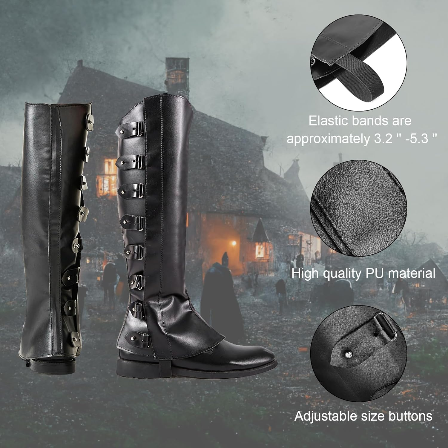 Pirate Boot Covers - Faux Leather Steampunk Renaissance Costume Boot Tops Knight Warrior Cosplay - Average Dark Brown image number 2