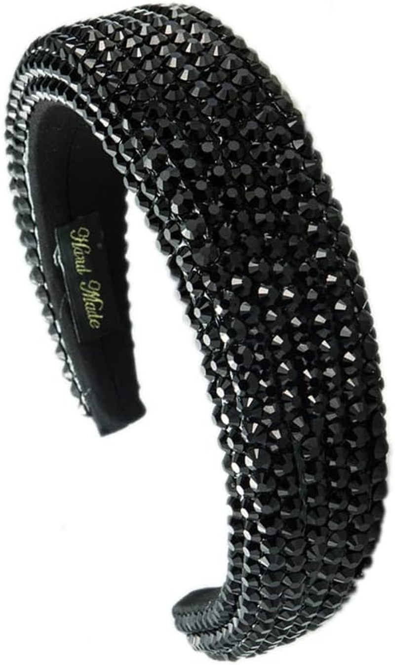 Crystal Rhinestone Headbands Velvet Padded Wide Headwear Diamond Beads Bling Hair Bands Non-Slip Hard Headbands for Women Girls Daily Wear Party Wedding Hair Accessories (Diamondde)
