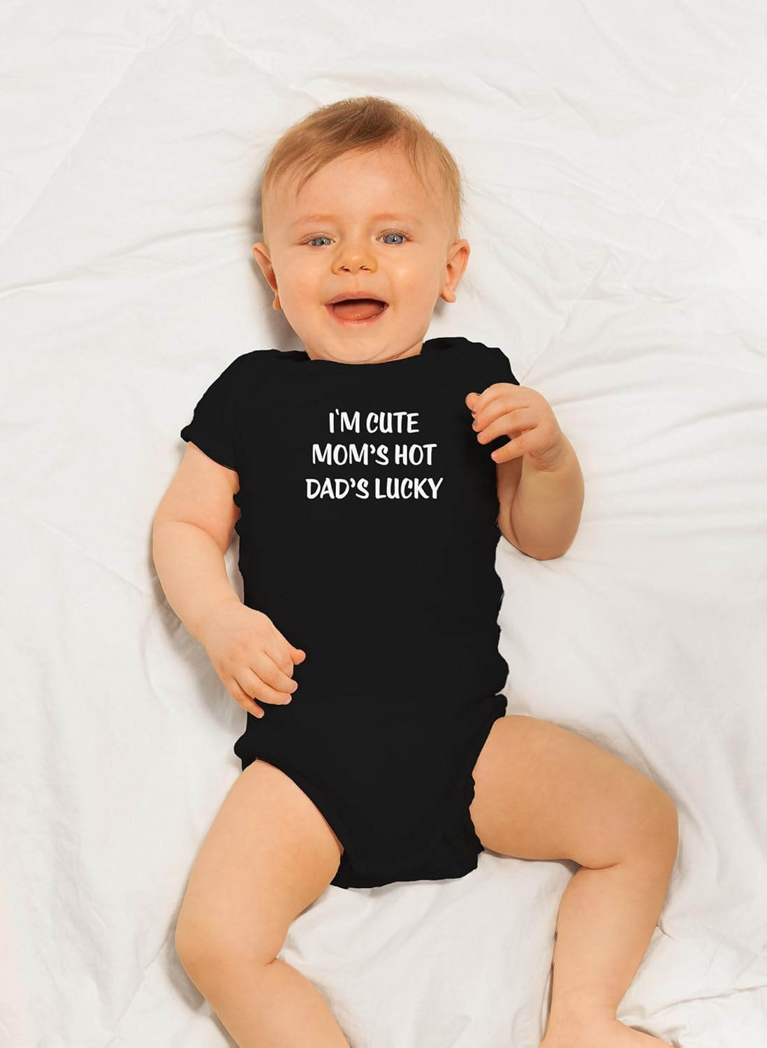 Crazy Bros Tees Cute, Mom'S Hot, Dad'S Lucky Funny Cute Novelty Infant One-Piece Baby Bodysuit