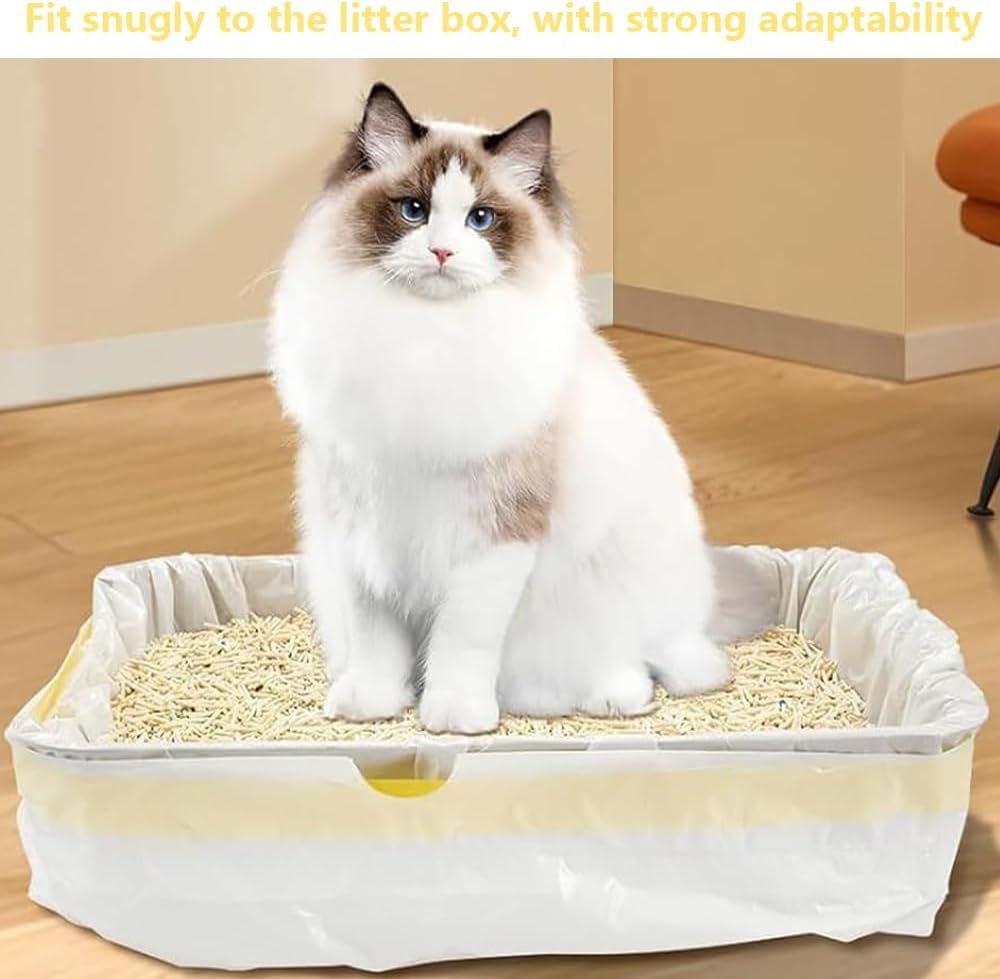 Leak-Proof Cat Litter Bags, Pussy Trash Box Liners with Drawstring, Heavy Duty, Easy Clean-Up Liner, for Cat Litter Pan (94 X 45Cm, 10-Pack) image number 3