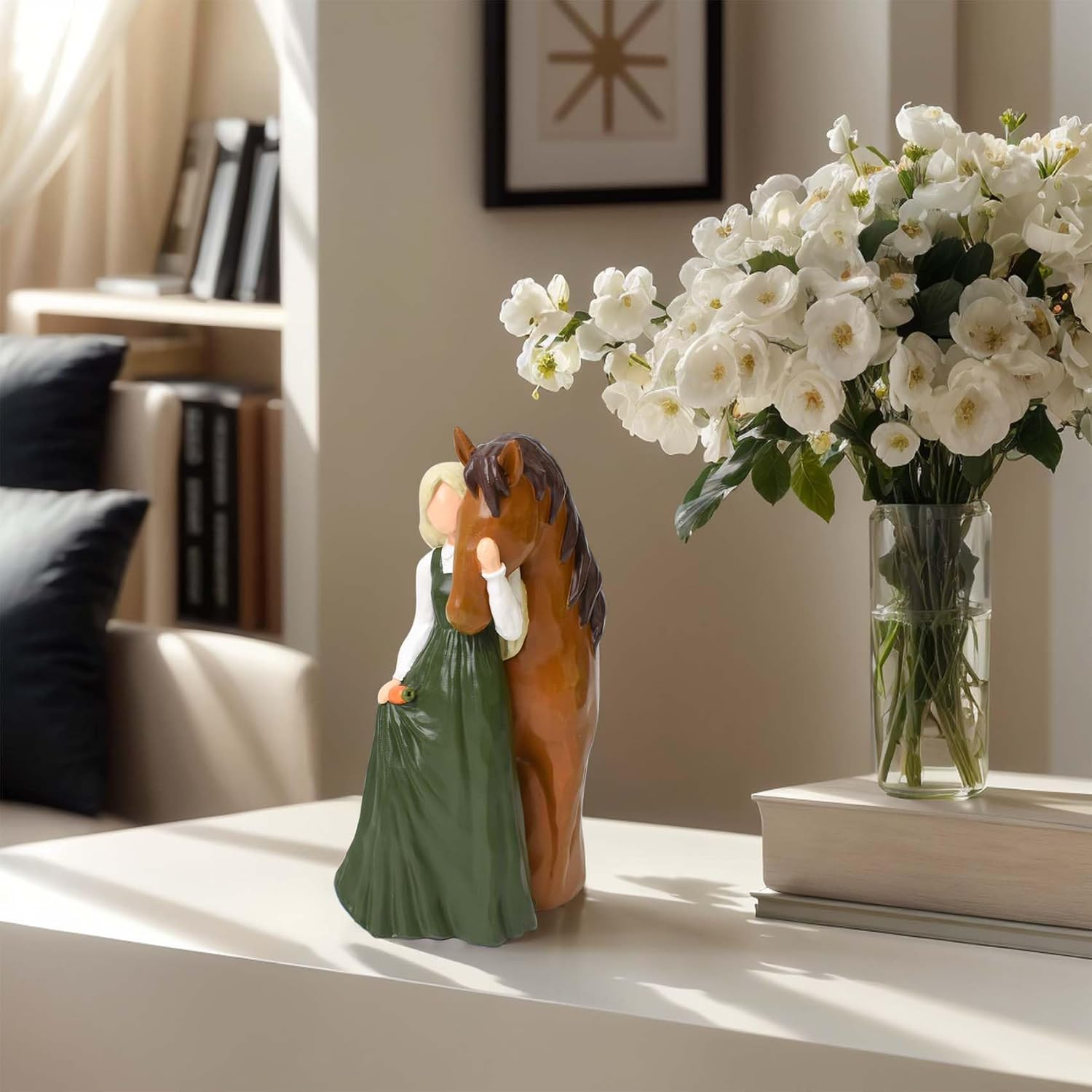 Horse Gifts for Girls Women Horse Lovers, Hand-Painted Girl Embraces Horse Figurines, Resin Horses Decor Statue Memorial Gifts for Birthday Christmas image number 5