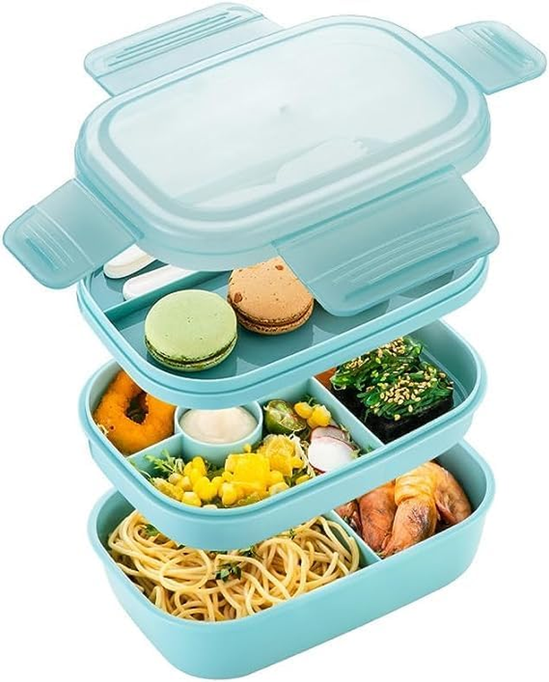 Bento Box for Adults - 3 Stackable Lunch Containers with Utensil Set, Modern Minimalist Design, Leak-Proof for Dining Out, Work, Picnic image number 6