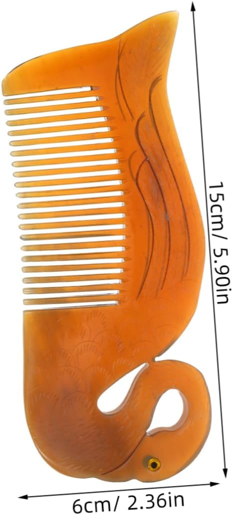 BELLIFFY Delicate Static Ox Horn Hair Comb Double Sided Engraving Swan Shape Portable Hair Smoothing Detangling Tool for Women Home Travel image number 4