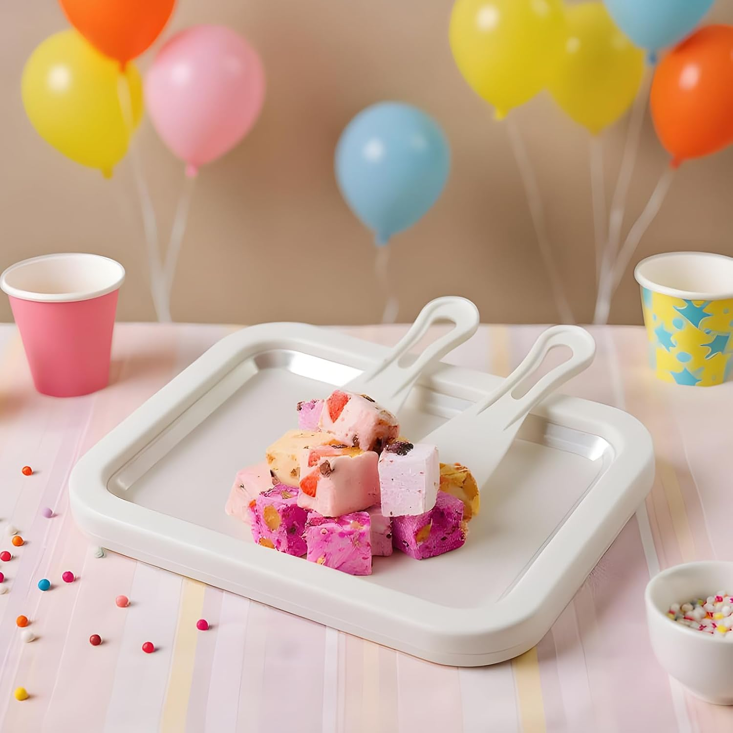 Meindin Instant Ice Cream Maker - Portable Kitchen Gadgets | Rolled Ice Cream Machine with 2 Scrapers,For Party Gatherings Picnic Camping Yogurt Sorbet Home Kitchen Family Kids - Pink image number 5