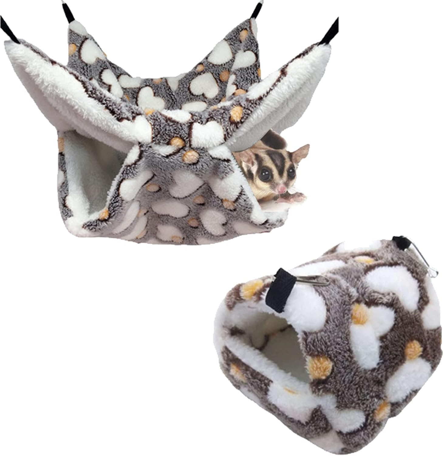 DKDDSSS 2 Pieces Small Animal Hammock, Double Layer Hammock Guinea Pigs Small Animals Bed Cave Cage Hammock Set Accessories, Guinea Pig Rat Chinchillas Totoro Hamster Ferret Mice Rodent