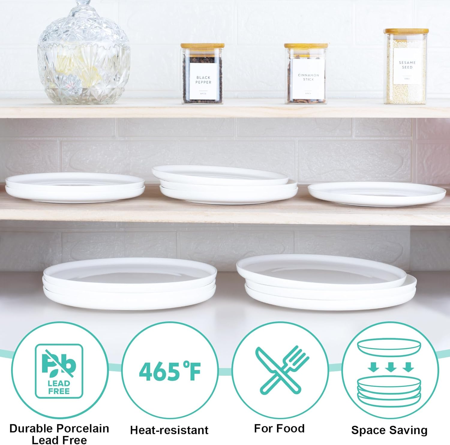 Antokueh 10 Inch White Ceramic Plates Set of 6,Round Porcelain Plate, 6-Piece Salad Dishes with Lipped Edges for Steak, Dessert, Dishwasher Oven Safe image number 6